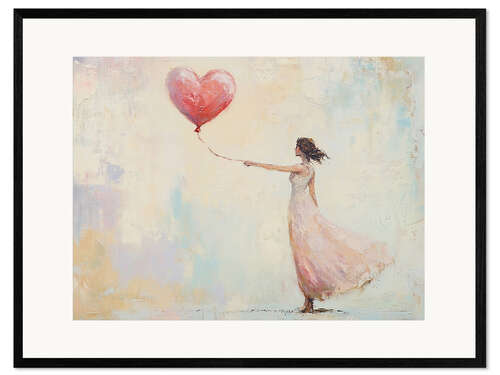 Impression artistique encadrée Woman with Heart Balloon