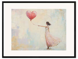 Impression artistique encadrée Woman with Heart Balloon
