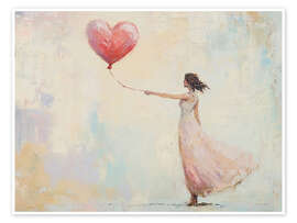 Poster Woman with Heart Balloon