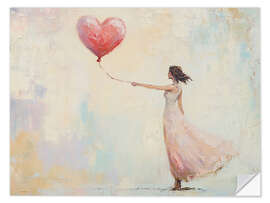 Wandsticker Frau mit Herz-Ballon