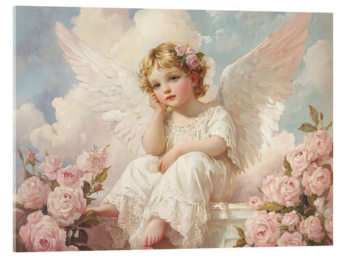 Akrylglastavla Cupid Angel with roses