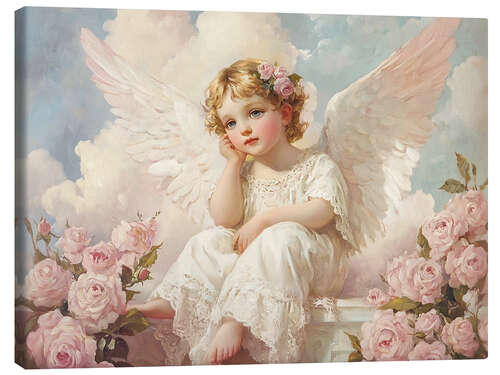 Canvas print Cupid Angel with roses