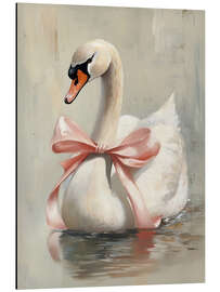 Obraz na aluminium Valentine Swan with Pink Ribbon Bow - TAlex