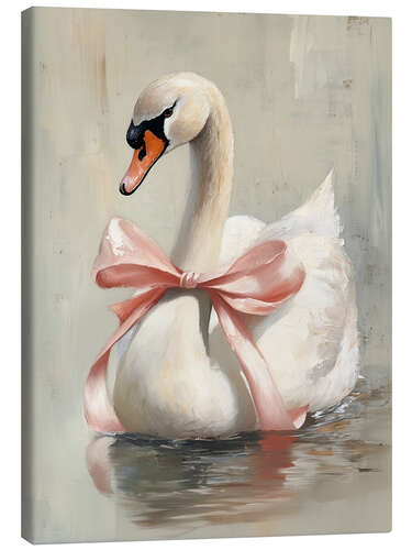 Canvastavla Valentine Swan with Pink Ribbon Bow