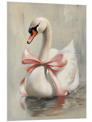Obraz na PCV Valentine Swan with Pink Ribbon Bow