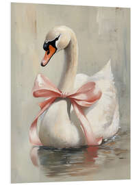 Obraz na PCV Valentine Swan with Pink Ribbon Bow