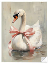Wandsticker Schwan mit rosa Schleife am Valentinstag