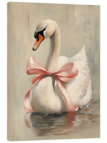 Quadro de madeira Valentine Swan with Pink Ribbon Bow