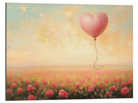 Cuadro de aluminio Heart balloon flies over a rose field - TAlex