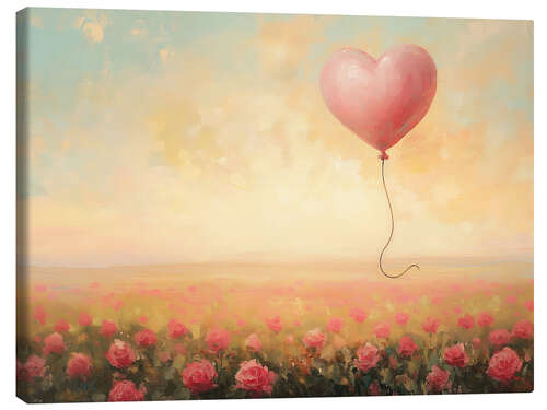 Canvastavla Heart balloon flies over a rose field