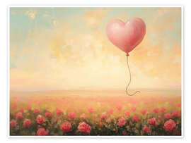 Poster Heart balloon flies over a rose field - TAlex