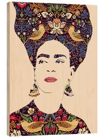 Quadro de madeira Mexican Icon With Flowers and Birds - CatsAndDotz