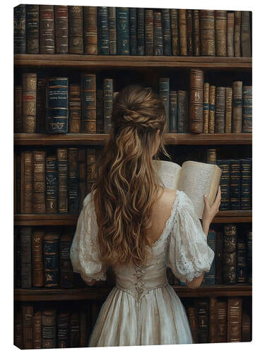 Canvas-taulu Girl reading a book in library