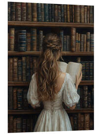 Hartschaumbild Mädchen liest ein Buch in der Bibliothek