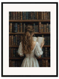 Framed art print Girl reading a book in library - Olga Telnova