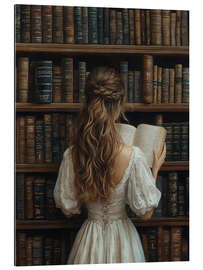 Gallery Print Mädchen liest ein Buch in der Bibliothek