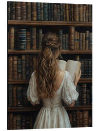 Magnettafel Mädchen liest ein Buch in der Bibliothek