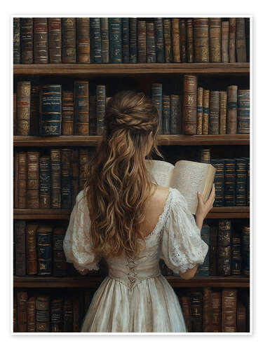 Poster Girl reading a book in library