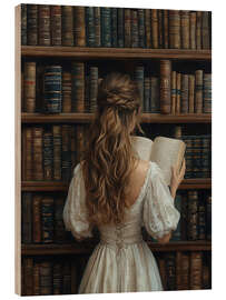 Cuadro de madera Girl reading a book in library - Olga Telnova