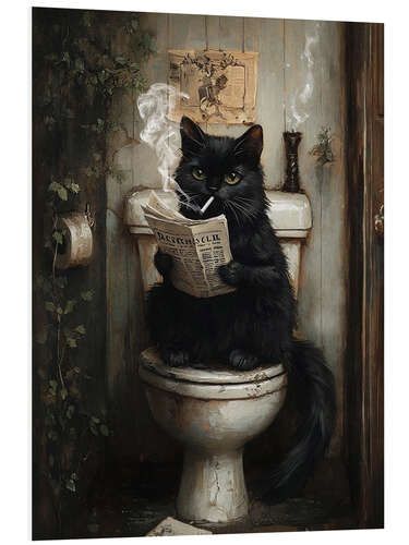 PVC-taulu Smoking black cat reading newspaper on toilet