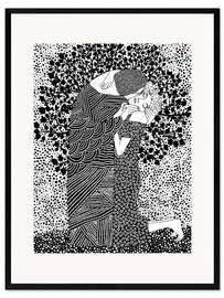 Gerahmter Kunstdruck Der Kuss, Schwarz-Weiß - CatsAndDotz