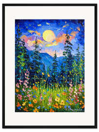 Gerahmter Kunstdruck Mondscheinnacht in den Bergen