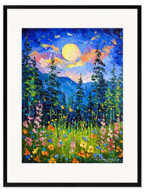 Gerahmter Kunstdruck Mondscheinnacht in den Bergen