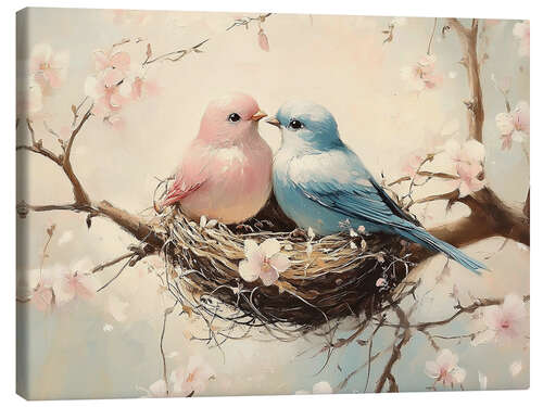 Lienzo Turtledoves and cherry blossoms