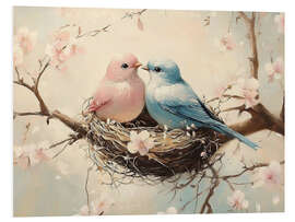 Hartschaumbild Turteltauben und Kirschblüten