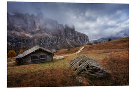 Hartschaumbild Hütten in den Dolomiten