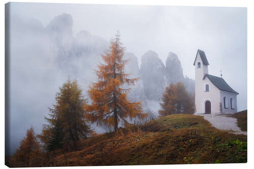 Tableau sur toile Church in the moody Dolomites