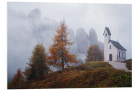 Hartschaumbild Kirche in den stimmungsvollen Dolomiten