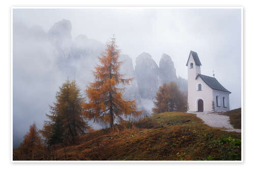 Poster Church in the moody Dolomites