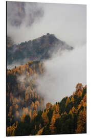 Alubild Wolken und Herbstfarben in den Dolomiten