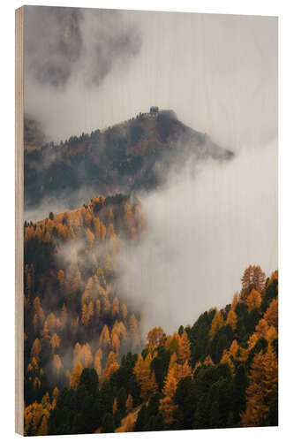Holzbild Wolken und Herbstfarben in den Dolomiten