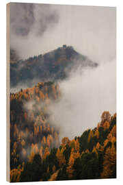 Holzbild Wolken und Herbstfarben in den Dolomiten - Martin Podt
