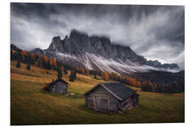Hartschaumbild Hütten und Wolken in den Dolomiten