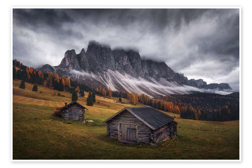 Poster Huts and clouds in the Dolomites