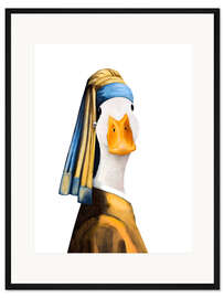 Gerahmter Kunstdruck Ente mit Perlenohrring - Valeriya Korenkova