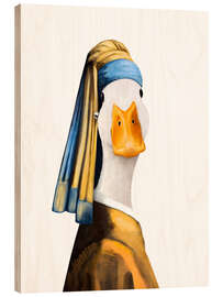 Wood print Duck with a pearl earring