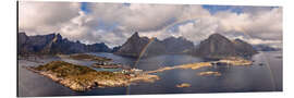 Aluminium print Lofoten panorama with rainbow