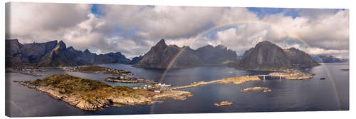 Canvastavla Lofoten panorama with rainbow