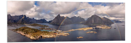 Foam board print Lofoten panorama with rainbow