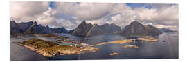 Foam board print Lofoten panorama with rainbow