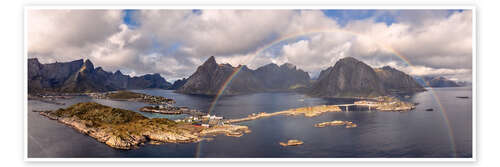 Plakat Lofoten panorama with rainbow