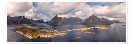 Poster Lofoten panorama with rainbow