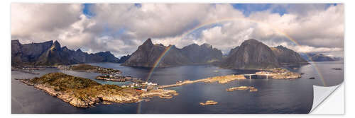 Sticker mural Lofoten panorama with rainbow