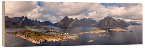 Cuadro de madera Lofoten panorama with rainbow