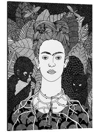 Magnettafel Frida Porträt mit Dornenkette und Kolibri