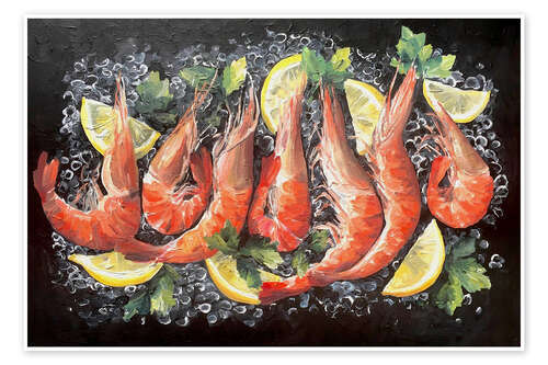 Poster Still Life With Prawns On Ice